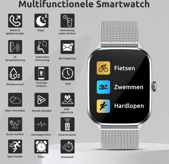 SAMTECH Smartwatch Ultra Thin Pro Serie 5 - Dames & Heren – Sport horloge - Stappenteller, Calorie Teller, Slaap meter, HD – IOS & Android - Grijs / Zilver - Samtech
