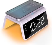 Caliber Digitale Wekker - Wekker met Draadloze Oplader - Wake Up Light - Digitale Klok - Dimbaar - Twee Alarmen - geschikt als kinderwekker - Nachtlamp - Kleur Paars (HCG019QI-PU)