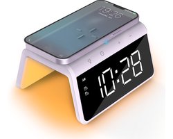 Caliber Wekker - Draadloze Oplader - Wake-up Light - Digitale wekker - Wekkers digitaal - Digitale klok - Paars (HCG019QI-PU)