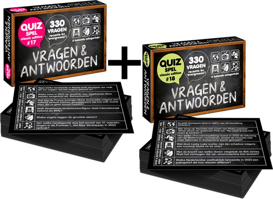 COMBI-DEAL: Vragen & Antwoorden #17 + #18 (totaal 660 Nederlandse vragen; over *2023!* en wat 'evergreens') - Kaartspel - Pocketformaat quiz / triviaspel maar ook een universele trivia aanvulset / uitbreiding bij triviaspellen