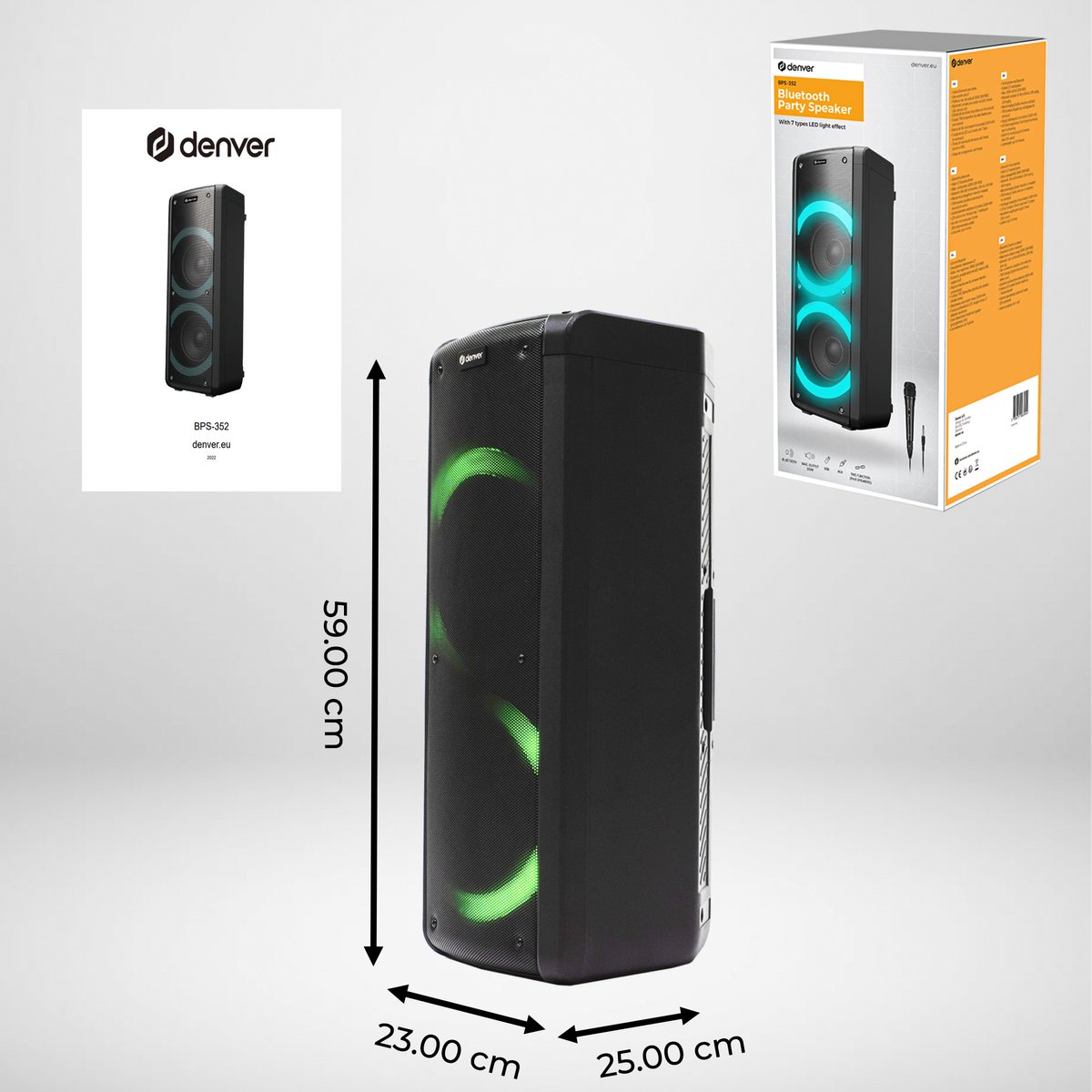 Denver Bluetooth Speaker Party BPS352 bol - | Zwart - Incl. - Microfoon Discolichten Box 