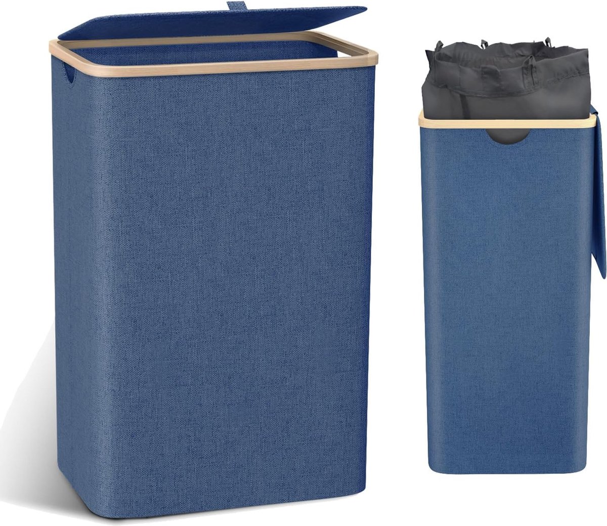 Goedkoopste Wasmand met deksel, groot, 100 L wasmand, smal met afneembare waszak, wasmanden, waskast, waskist wasbak voor vuile was, marineblauw.