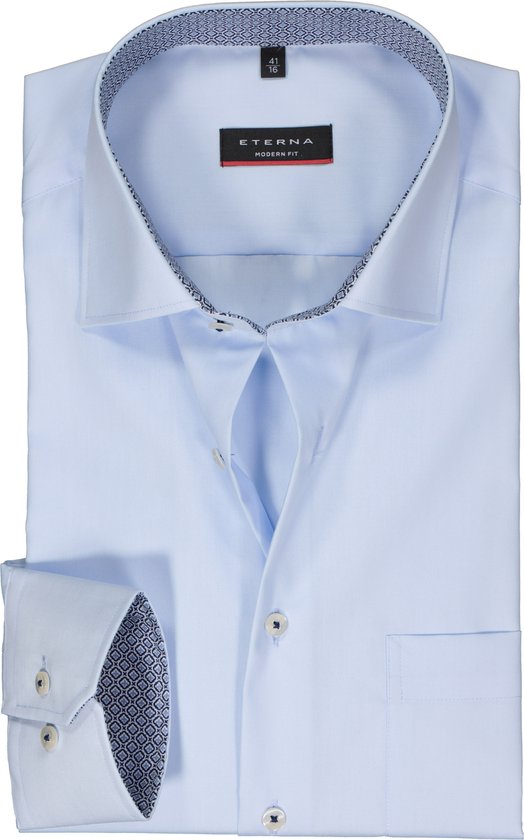 ETERNA modern fit overhemd - popeline - lichtblauw (contrast) - Strijkvrij - Boordmaat: 40