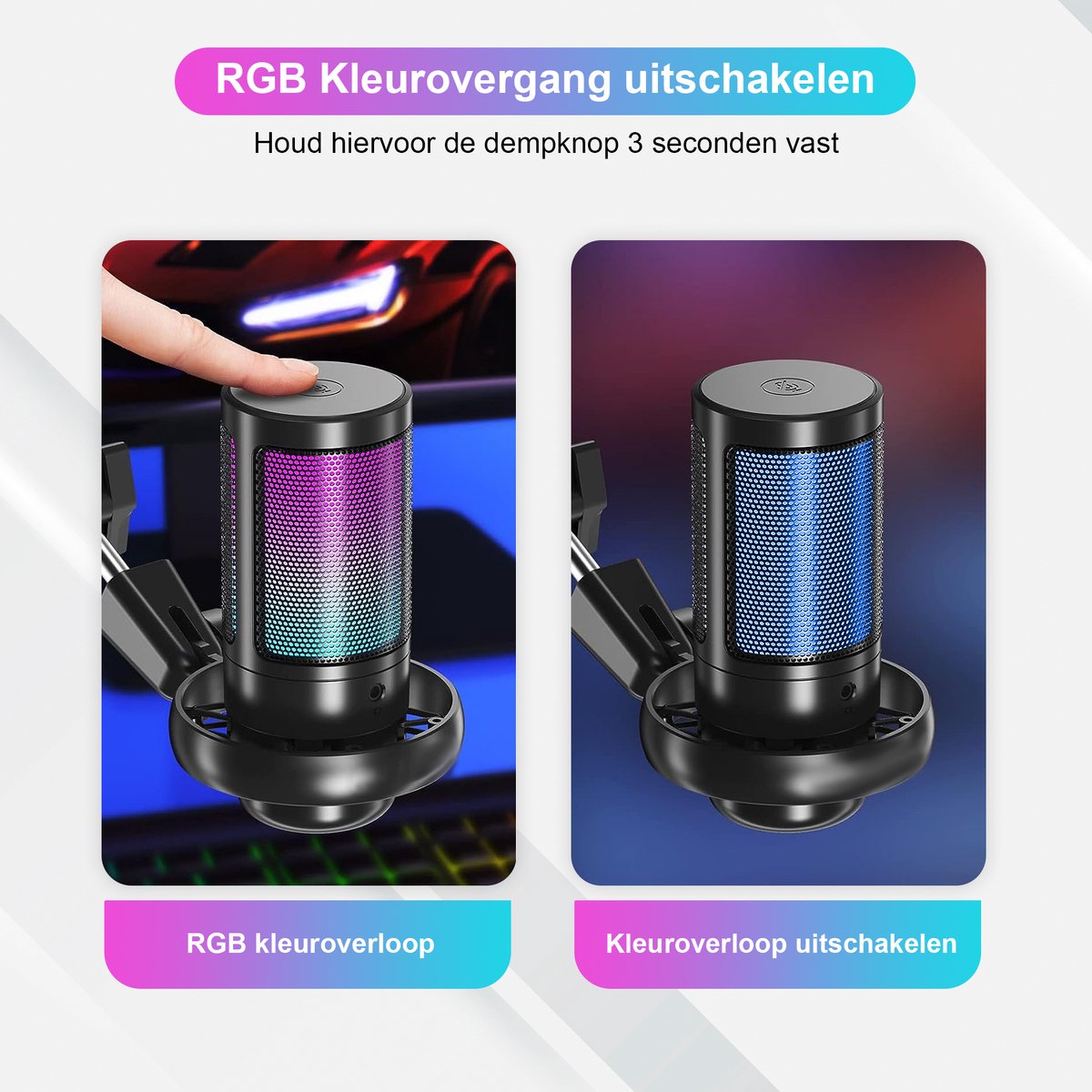 KRUX Edis 3000 USB-microfoon – Plug & Play Met RGB, Gain-knop En Microfoonarm, Perfect Voor Discord En Streaming