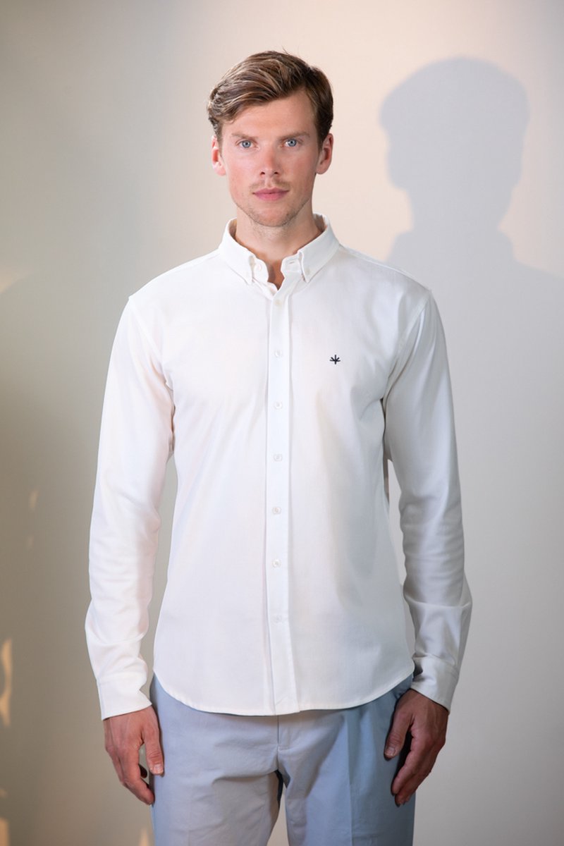 Laurent Vergne - Heren - Viscose Stretch Overhemd - Wit - maat XS - Slim fit