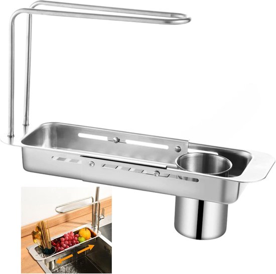 Allecto Plus - Telescopische Hangende Spoelbak Organizer in Zwart voor een Opgeruimde