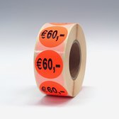 “€60" Prijs Stickers op rol 35mm rood - 1000ex.
