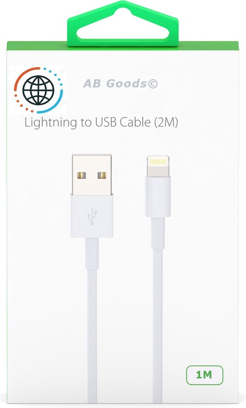 USB Kabel 2 meter - Geschikt voor iPhone oplader - USB Oplaadkabel - Oplader - Kabel - Voor iP 14,13,12,11,X,Pro,Max,Plus - 2 Meter Lang - Oplader - AB Goods©