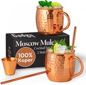 Gadgy Moscow Mule Bekers Set - 100% Koper - Cocktailset : 2 Cocktailglazen, 2 Rietjes & 1 Barmaatje - Cadeau voor Vrouw en Man - Moederdag Cadeautje