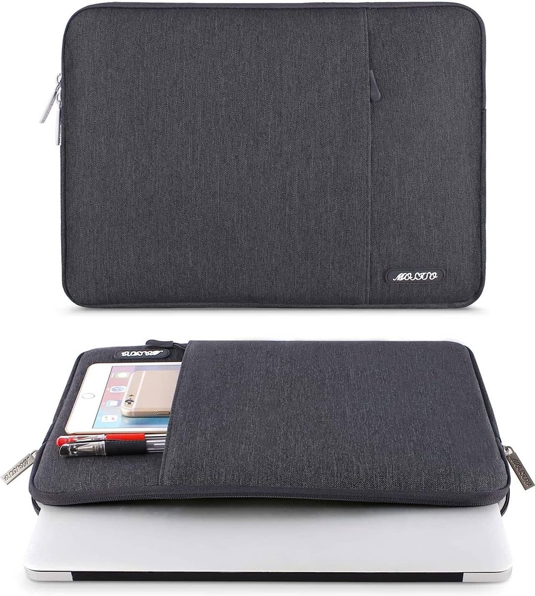 Laptop Hoes Tas Compatibel met 13.3inch, Polyester Verticaal Case Cover met Zak, space grijs