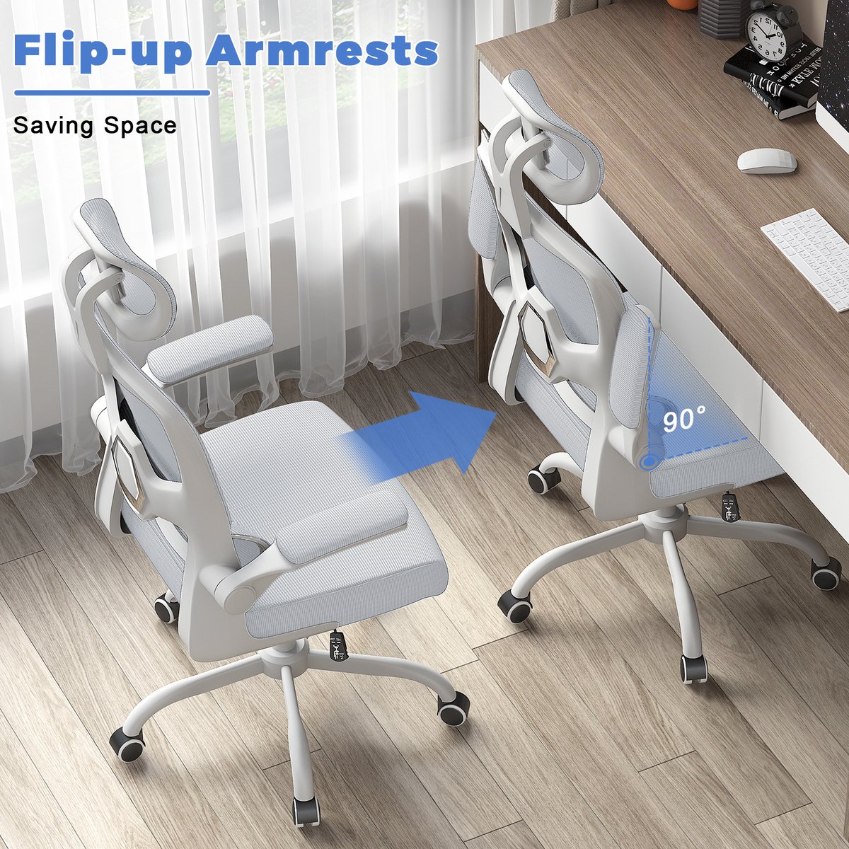 Ergonomische bureaustoel - Fauteuil - met 90° opklapbare - afbeelding 3