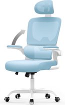 Chaise de bureau ergonomique - Fauteuil - avec accoudoir rabattable à 90° - Support lombaire adaptatif - Hauteur réglable Blauw