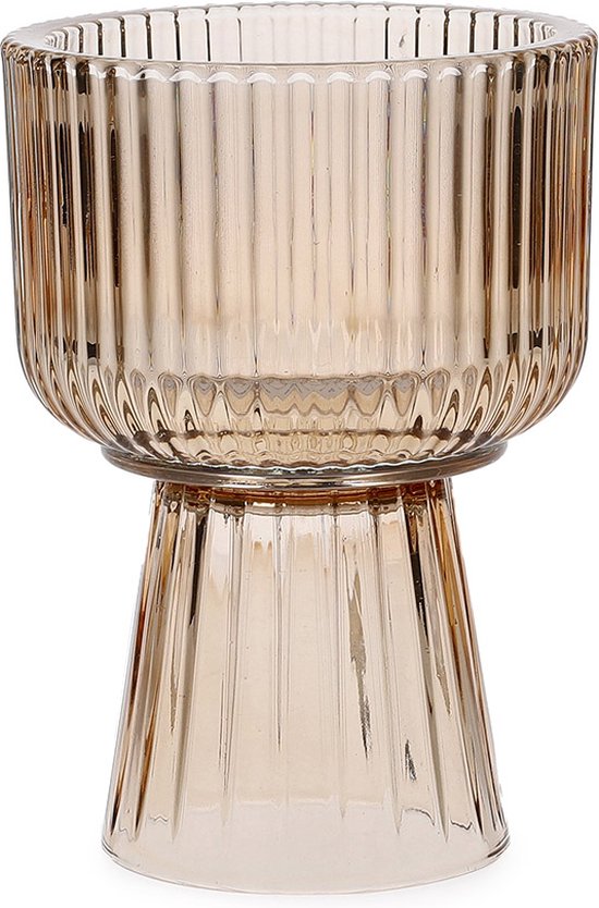HOMLA Taza glazen lantaarn - theelichtglas, decoratief kaarsglas voor binnen en buiten - decoratieve lantaarn lampion - beige 10 x 13 cm