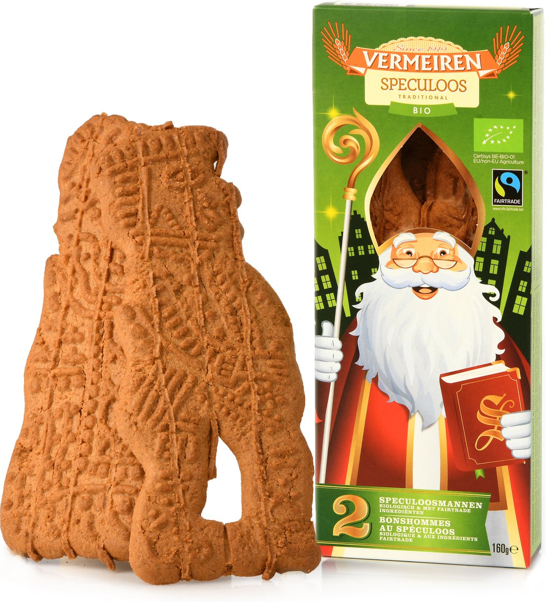 Vermeiren bio Sinterklaas speculaaspop (12 doosjes met telkens 2 speculoos koeken van 80 gram)