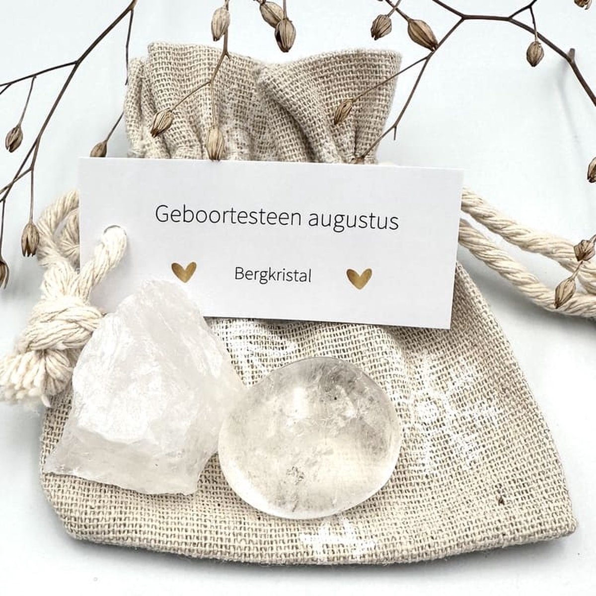 Geboortesteen Augustus - Bergkristal combi sneeuw -edelsteen-geluk-uniek cadeau