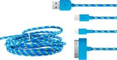 3 in 1 Kabel - Micro-USB, 30-Pin, Lightning - 20cm lang - Blauw