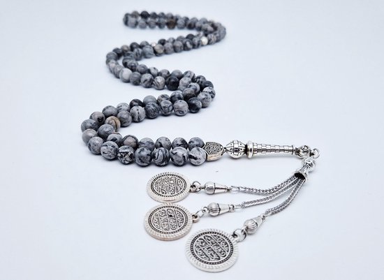 Tasbih 99 Perline Da 8 Mm In Acrilico Con Ciondoli Stella E Luna, Lunghezza 45 Cm, Per Preghiera E Regalo
