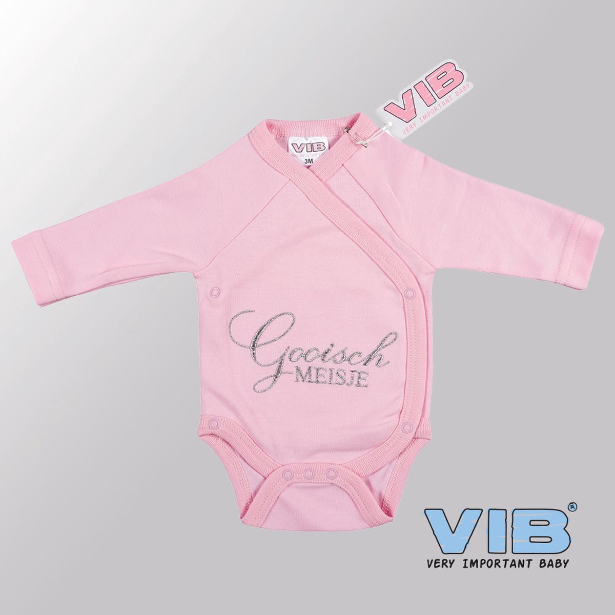 VIB® - Rompertje (overslag) Luxe Katoen - Gooisch Meisje (Roze) - Babykleertjes - romper - rompertjes - rompertjes met tekst - baby cadeau - baby aankondiging - overslagromper
