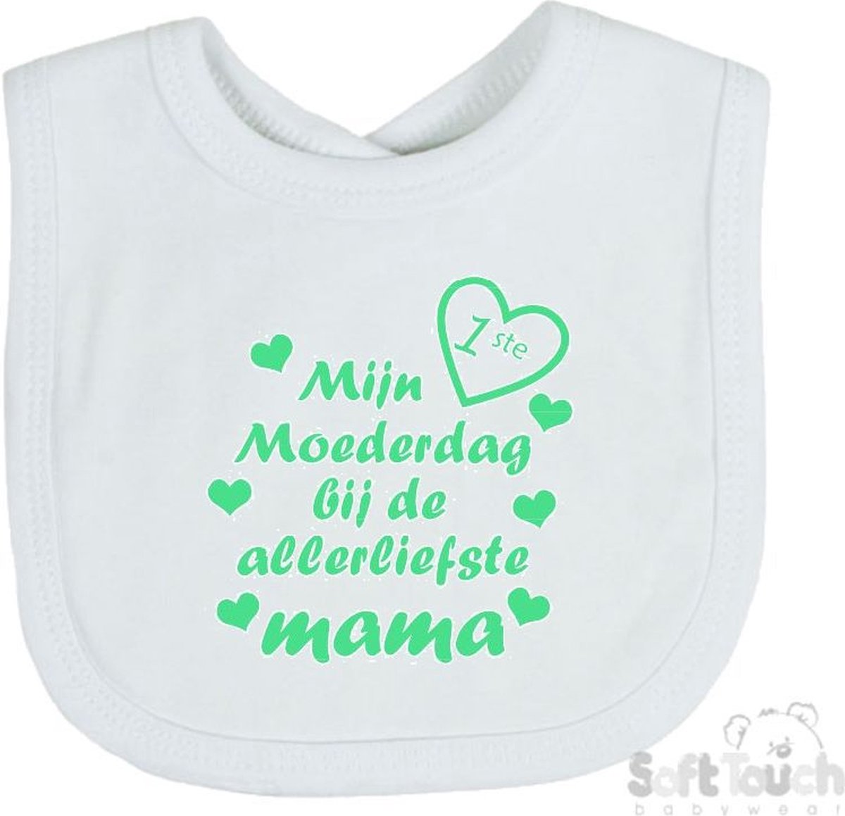 Goedkoopste Soft Touch Slabber Slabbetje Slab Mijn 1ste moederdag met de allerliefste mama Moederdag Unisex Katoen Wit/mint Maat 33x22 Cm