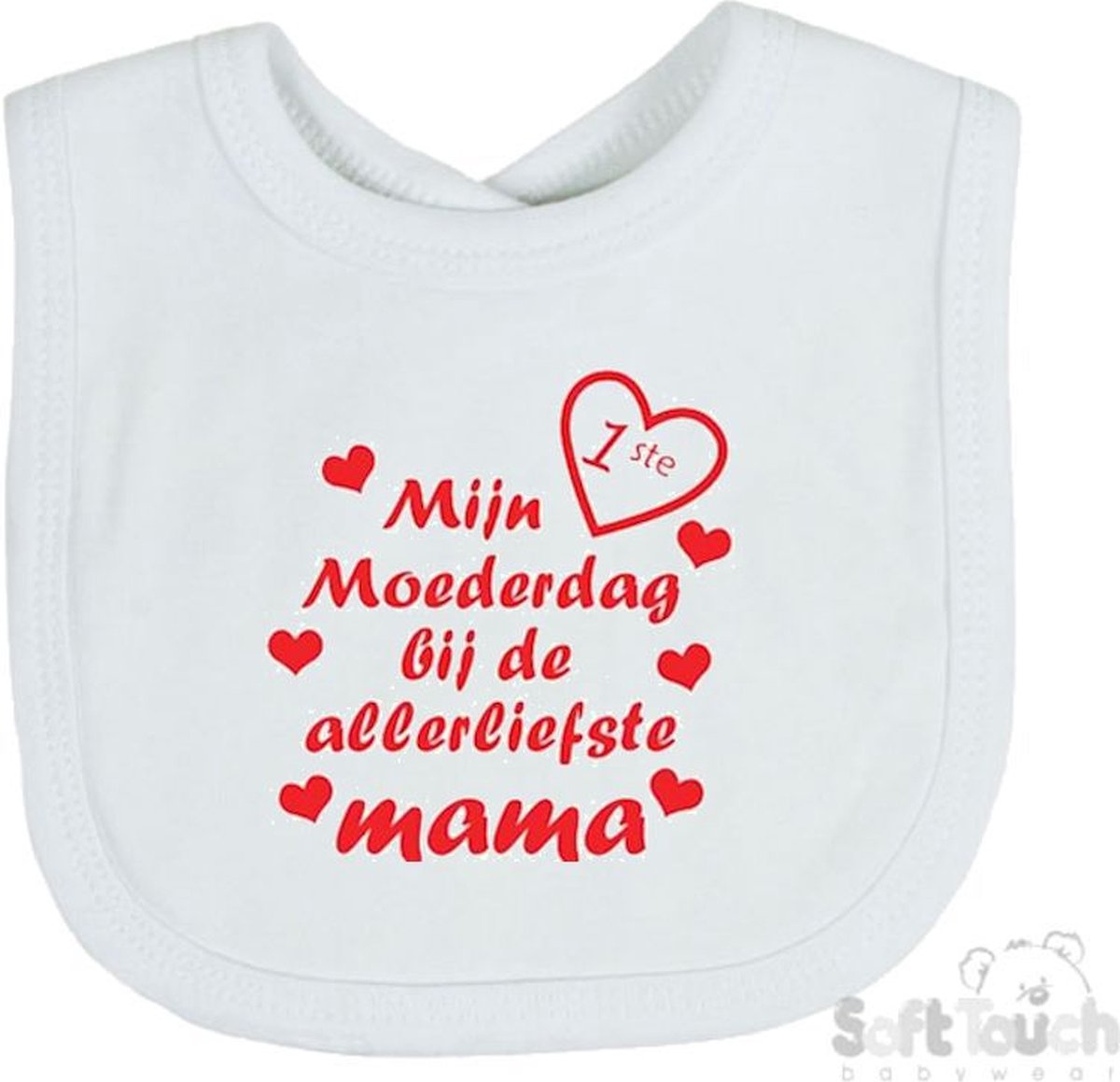Goedkoopste Soft Touch Slabber Slabbetje Slab Mijn 1ste moederdag met de allerliefste mama Moederdag Unisex Katoen Wit/rood Maat 33x22 Cm