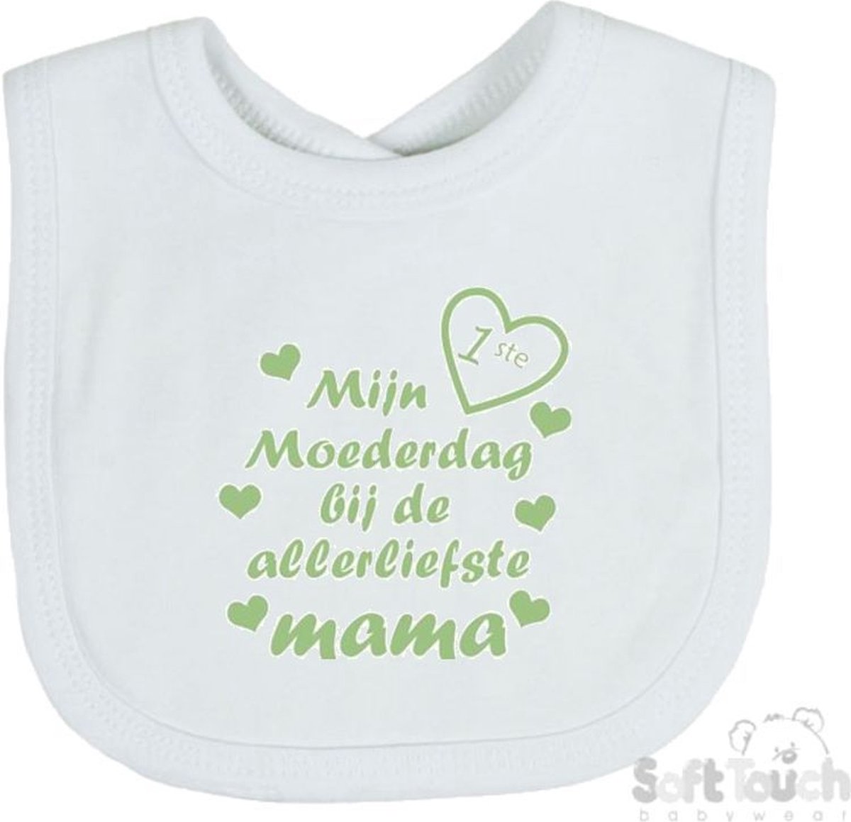 Goedkoopste Soft Touch Slabber Slabbetje Slab Mijn 1ste moederdag met de allerliefste mama Moederdag Unisex Katoen Wit/sage green (saliegroen) Maat 33x22 Cm