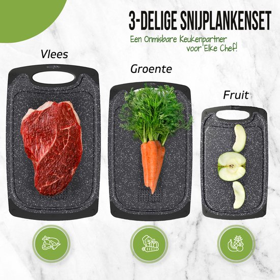 VAIVE Set de planches à découper - 3 Planches à découper - Ensemble de planches à découper en plastique - Passe au lave-vaisselle - Planche à découper - Hacher