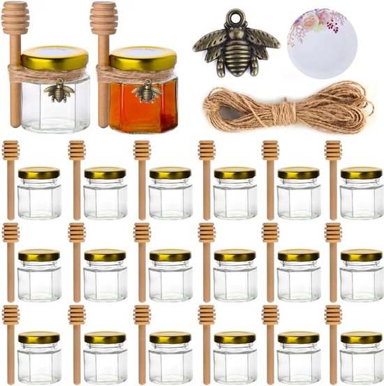 30 Mini pots de miel avec couvercle, 45 ml, pot de miel hexagonal
