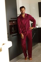 Elegante satijnen herenpyjama | Pyjama Heren Volwassenen | Knoopsluiting | DKaren Noah | Lange Mouw Lange Broek | Kwaliteit satijn | bordeaux rood | XL