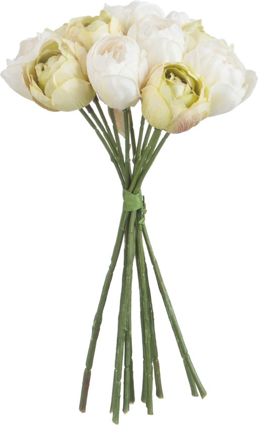 J-Line bloemenboeket Tulp 12X - polyester - wit/groen