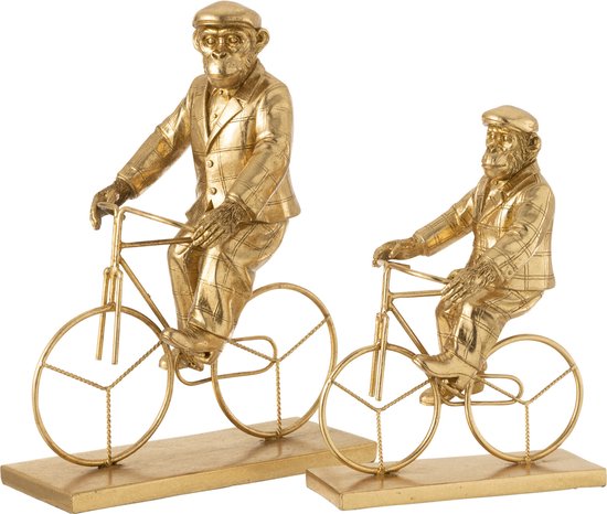 J-Line decoratie Aap Fiets - polyresin - goud - large