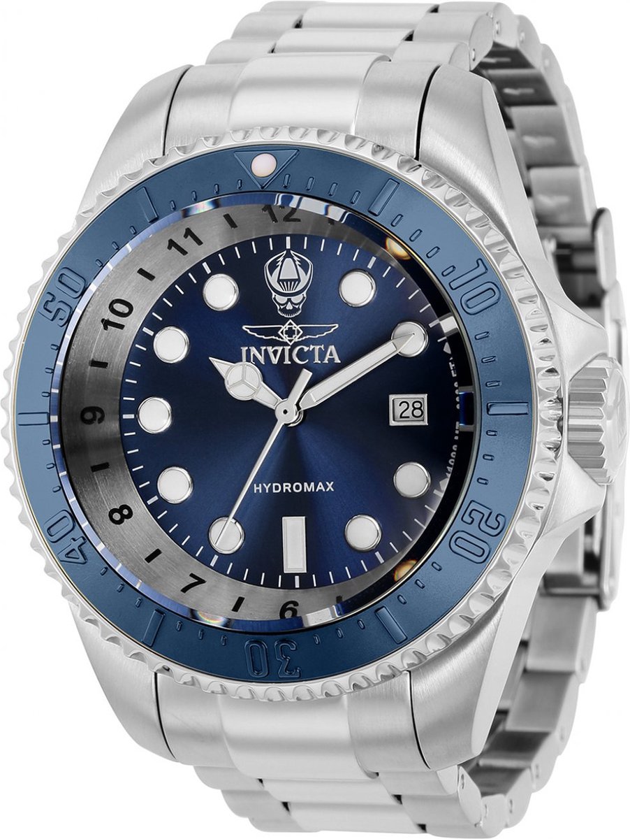 Invicta Hydromax 38019 Heren Horloge - Waterdicht - Analoog - Quartz Uurwerk - Roestvrij Staal met blauwe Wijzerplaat - 52mm