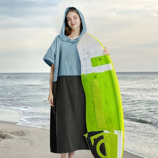 Livano Surf Poncho pour Adultes - Serviette à langer douce - Femme et homme - Bleu clair et gris foncé