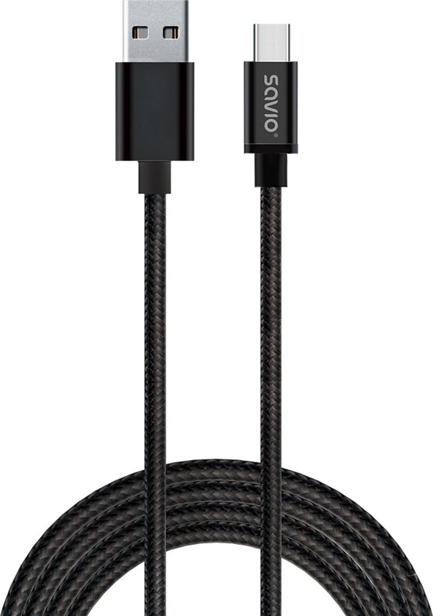 Savio CL-129 USB-kabel USB 2.0 2 m USB A USB C Zwart