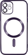 Apple iPhone 12 silicone Back cover met lenzbeschermer/magneet case Telefoonhoesje/transparant met Paars randen