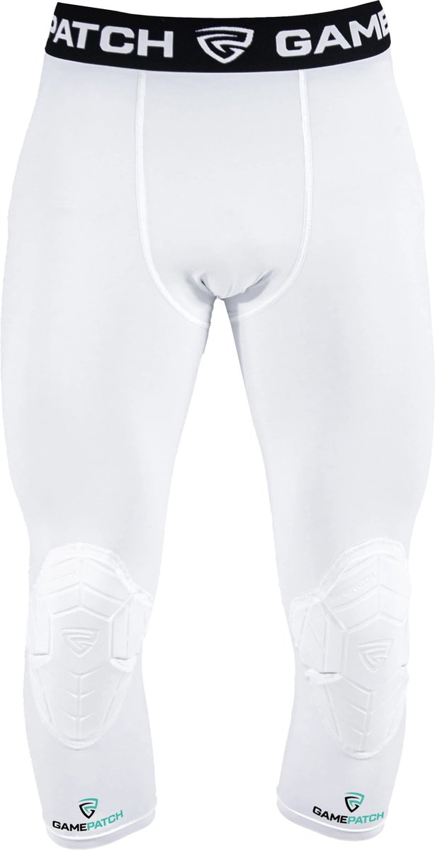 GAMEPATCH | 3/4 tights with knee padding | Wit | Maat 2XL | Basketball | Handball | Urban Sports