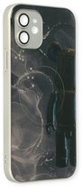 Casemania Hoesje Geschikt voor Apple iPhone 12 Zwart - Siliconen Marmer Back Cover - Geschikt voor MagSafe