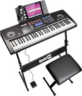 Toetsenbordpiano Kit - Digitale piano met 61 Toetsen, Toetsenbord Bank, Toetsenbordstandaard, Hoofdtelefoon, Sustainpedaal en Keynote Stickers - 61 Key - Zwart