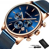 CRRJU - Horloge Heren - Cadeau voor Man - 42 mm - Blauw Rosé
