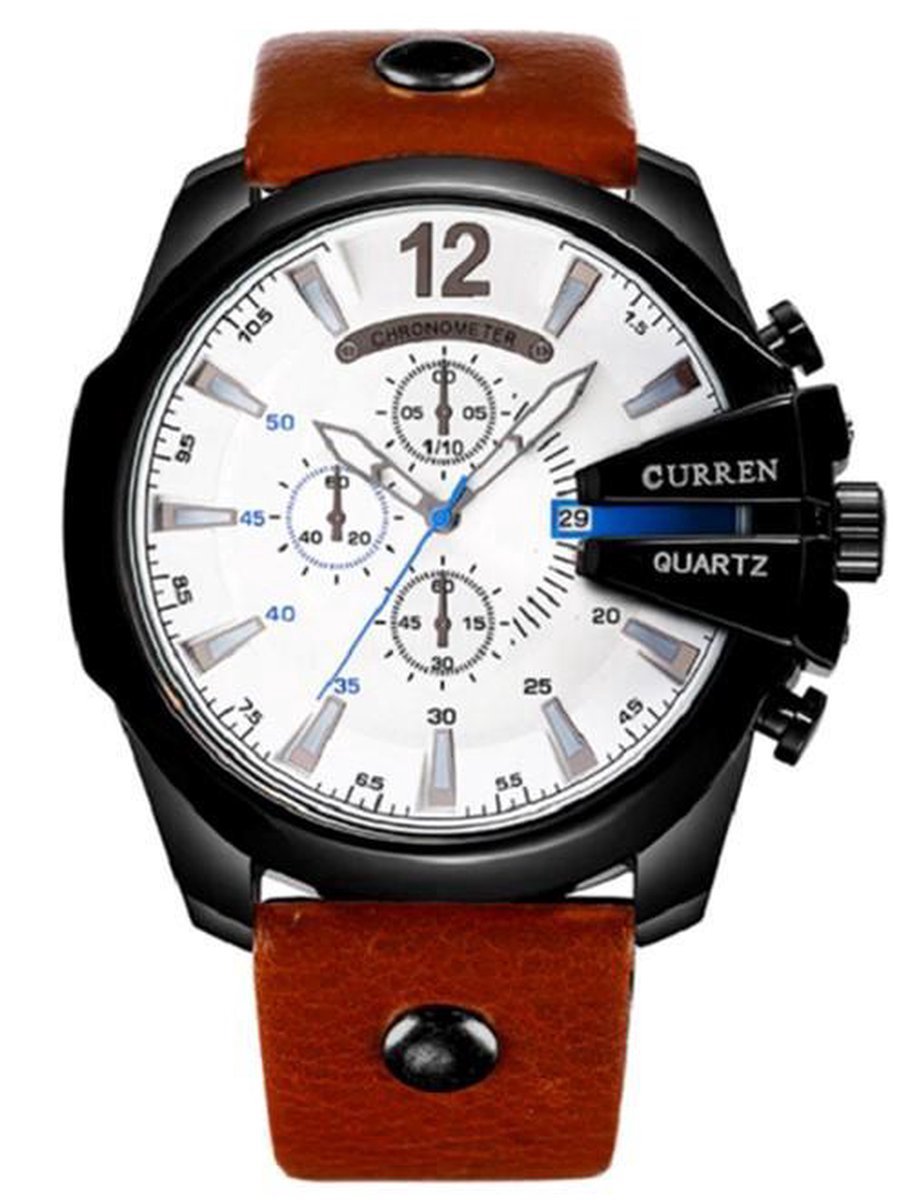 Curren 'Chief Silver' Heren Horloge - Zilver-Bruin - Kunstleder - Ø 57 mm