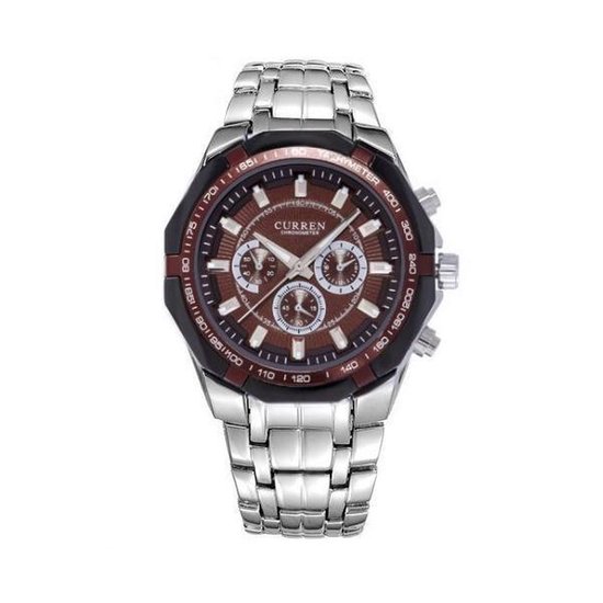 Curren 'Military' Coffee Heren Horloge Bruin/Zilver Staal 44