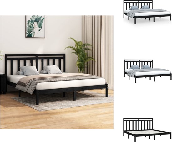 vidaXL Bedframe Grenenhout - Zwart - 205.5 x 205.5 x 31 cm - Geschikt voor 200 x 200 cm matras - Bed