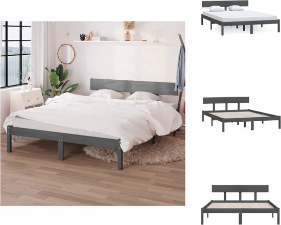 vidaXL Houten Bedframe - Grijs - 140x200 cm - Massief grenenhout - Inclusief hoofdeinde - Montage vereist - Bed