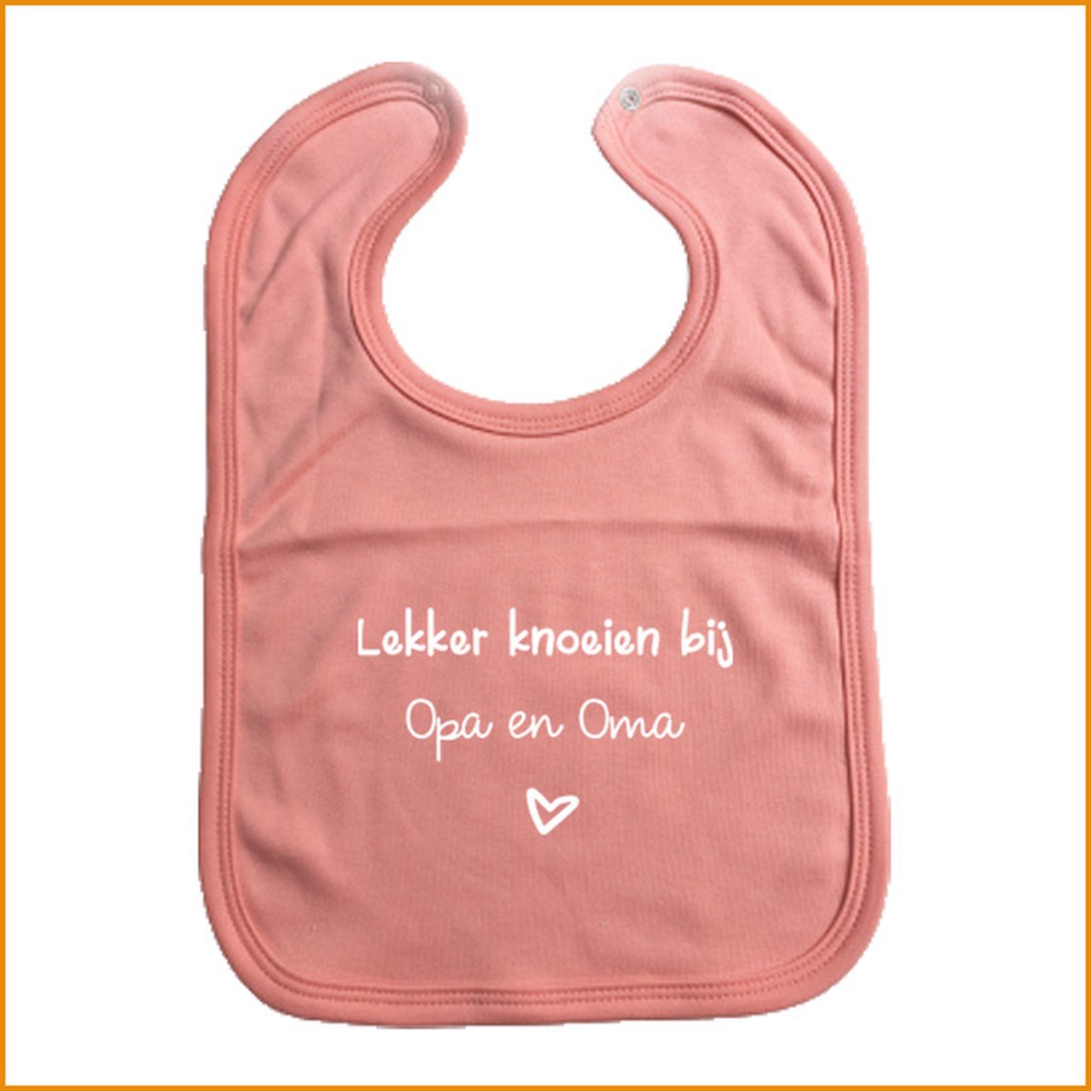 Slab - Flamingo Roze - met tekst "Lekker knoeien bij" - gepersonaliseerd met zelf in te vullen naam - drukknoopsluiting - 100% katoen - gepersonaliseerde slab