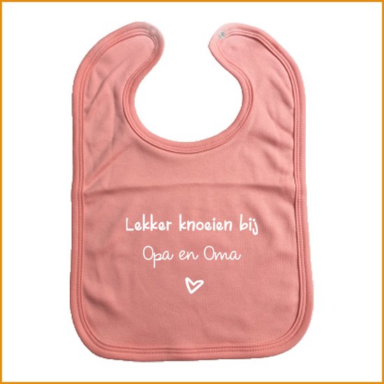 Slab - Flamingo Roze - met tekst "Lekker knoeien bij" - gepersonaliseerd met zelf in te vullen naam - drukknoopsluiting - 100% katoen - gepersonaliseerde slab