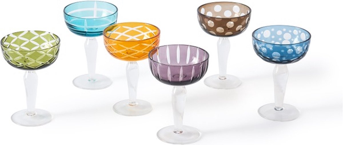 Pols Potten Coupe Glazen Cuttings Multicolour (set van 6)