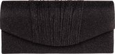 Sac de soirée - Tissu pailleté Plissé Zwart - Fermeture aimantée - Chaîne bandoulière - 22x11cm