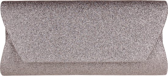 Avondtasje - Donkergrijs Glitterstof - Groter Formaat - Magneetsluiting - Schouderketting - 26x12.5cm