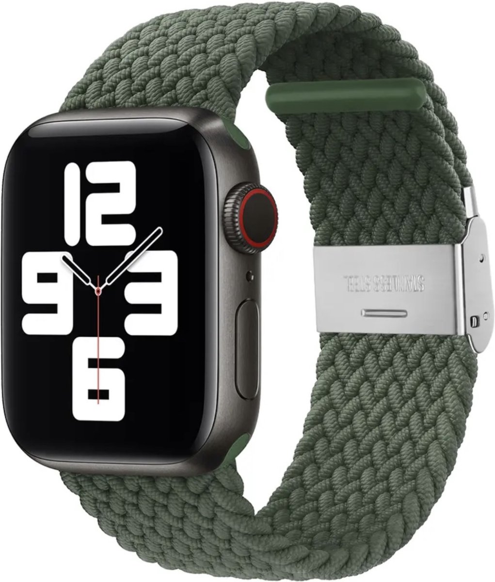MY PROTECT - Gevlochten Nylon Bandje - Geschikt Voor Apple Watch Bandje - Series 1/2/3/4/5/6/7/8/9/10/SE - 38mm - 40mm - 41mm - 42mm - Braided Loop - Khaki