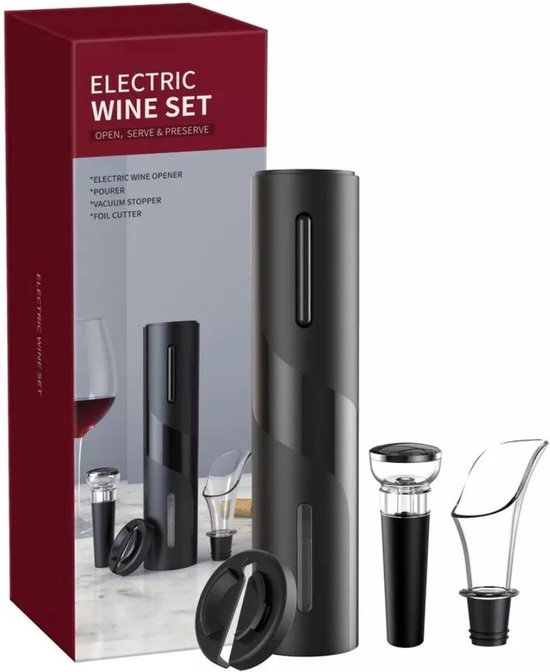 VERK GROUP - Elektrische kurkentrekker - Elektrische kurkentrekker set - Elektrische wijnopener - Wijnset - Wijn accessoires - Wijnfles opener - Deluxe - Zwart