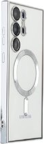 Samsung Galaxy S23 Ultra silicone Back cover met lenzbeschermer/magneet case Telefoonhoesje/transparant met Zilver randen
